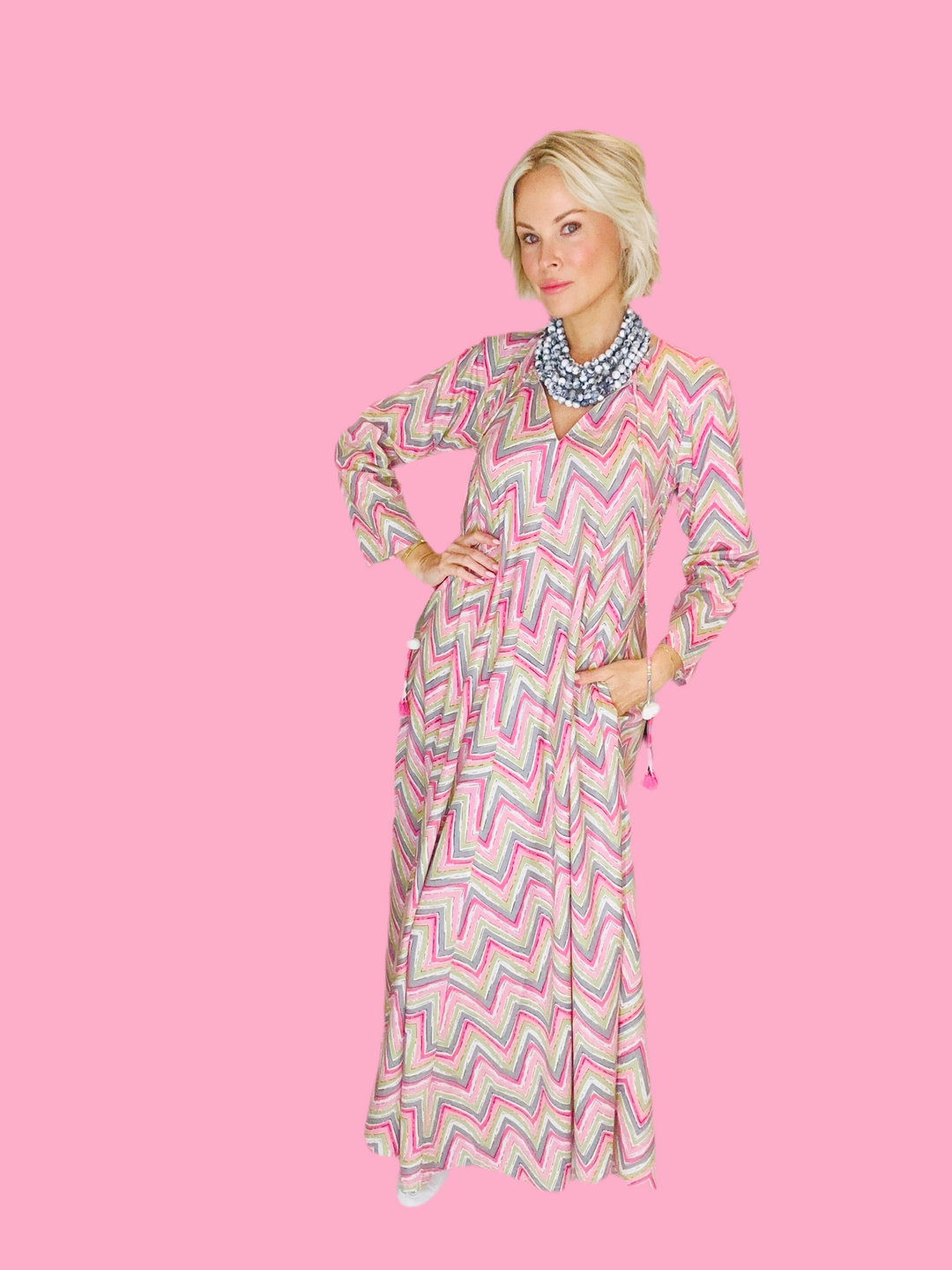 Flame Long Kaftan in Pink