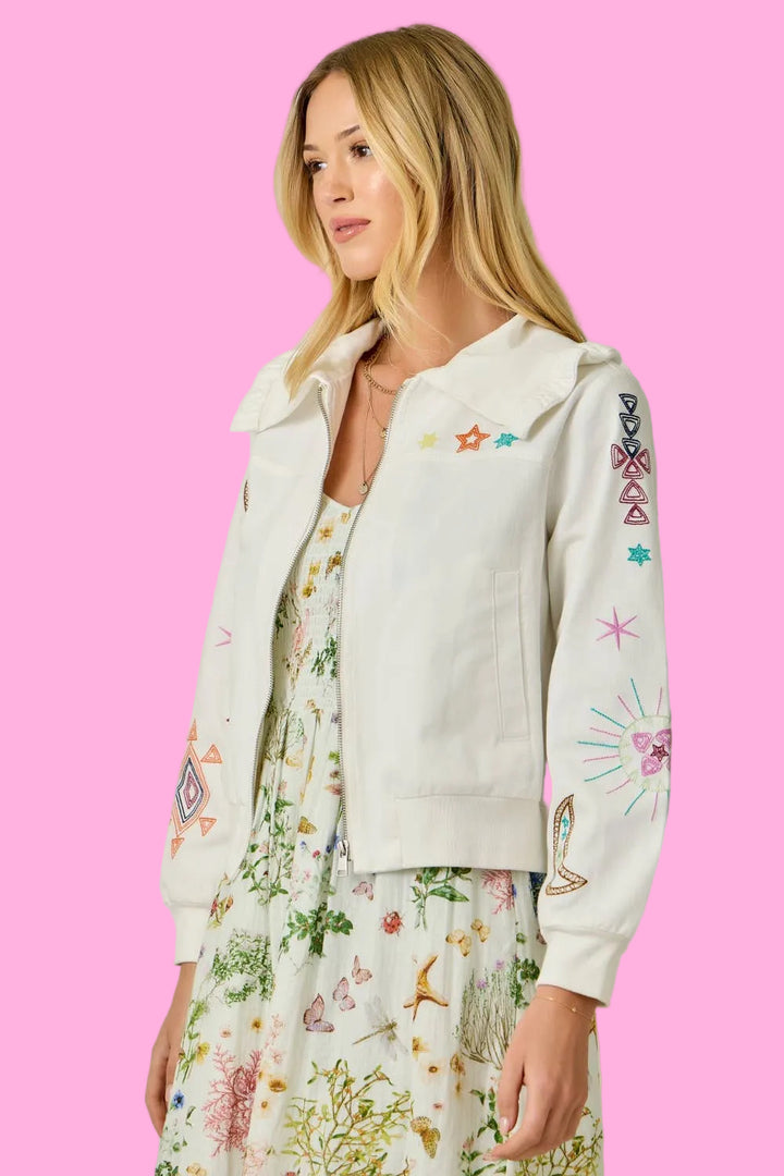 Embroidered Denim Blouson Jacket