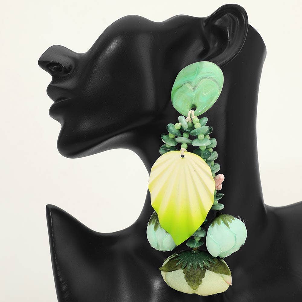 Bold Pebble Beaded Floral Drop Statement Earrings