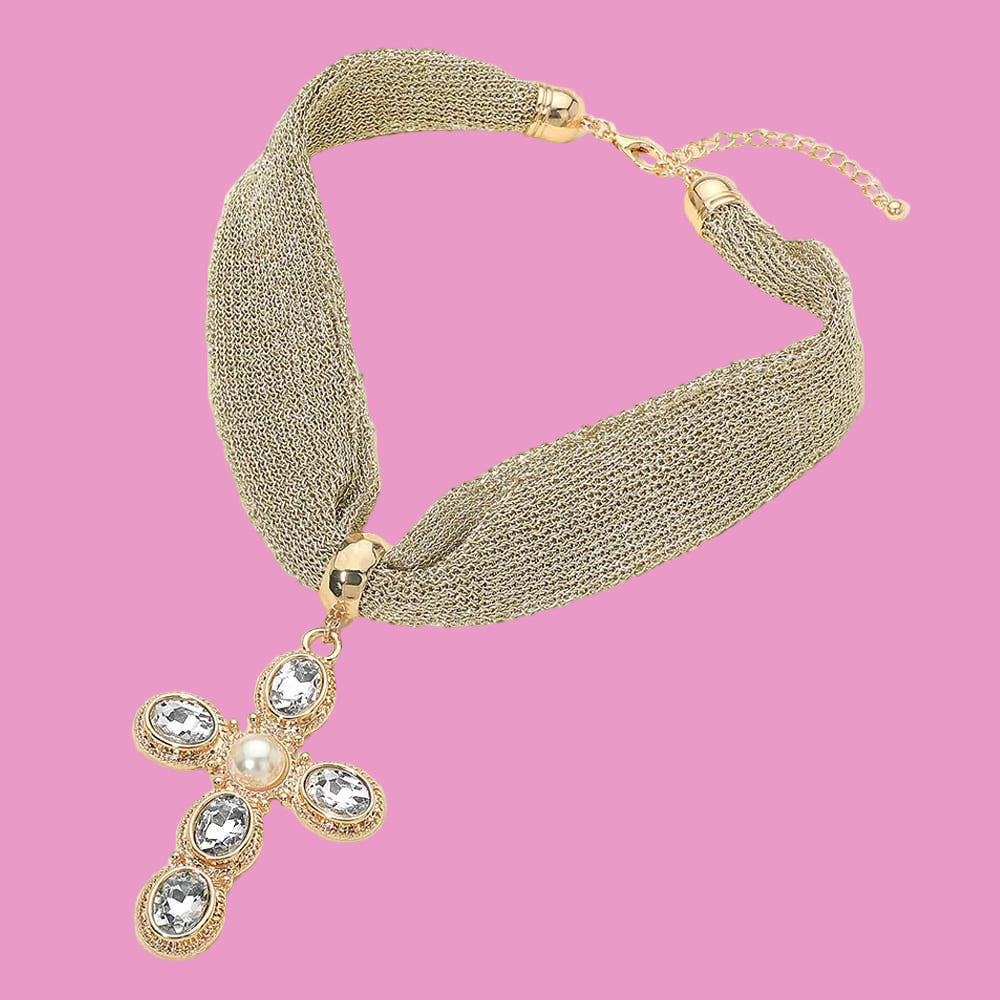 Mesh Rhinestone Cross