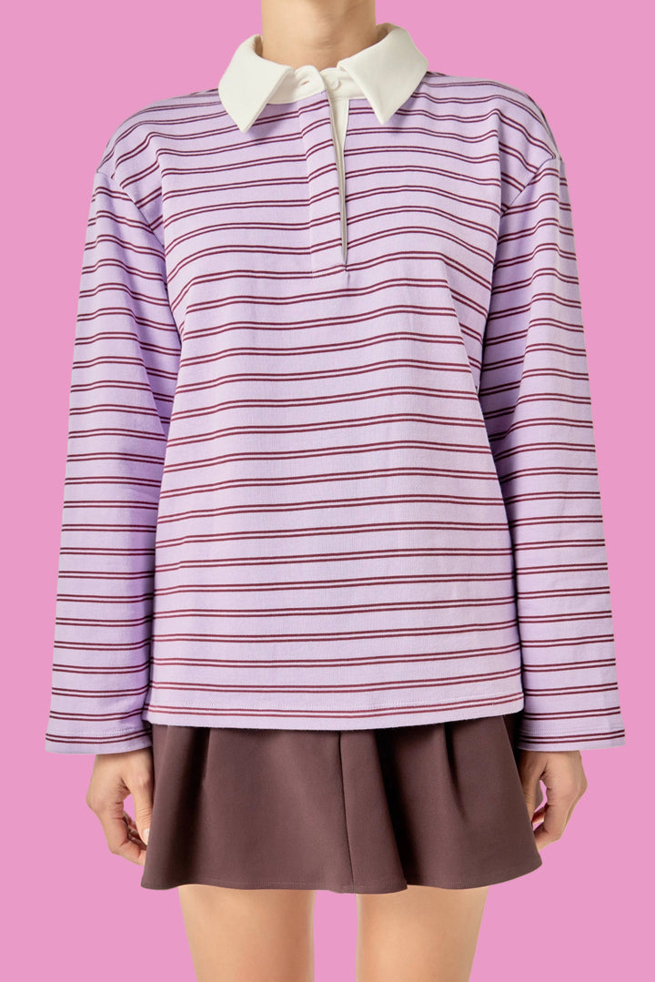 Striped Polo Knit Top