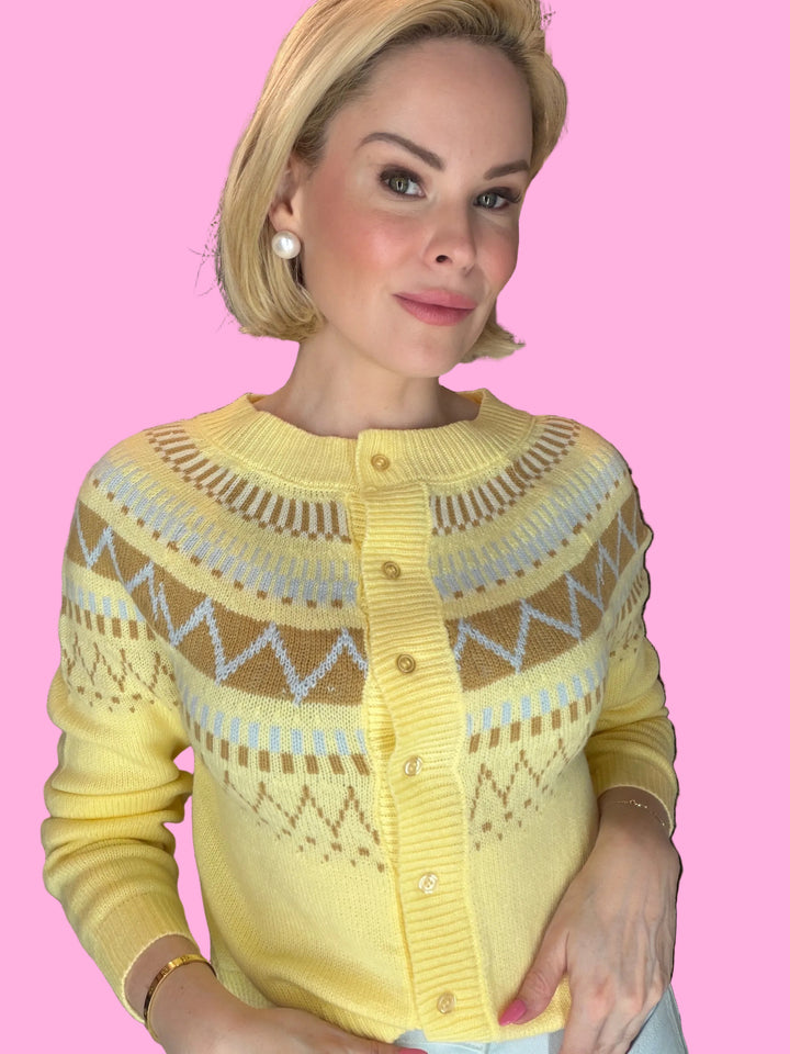 Fair Isle Pattern Button Down Cardigan