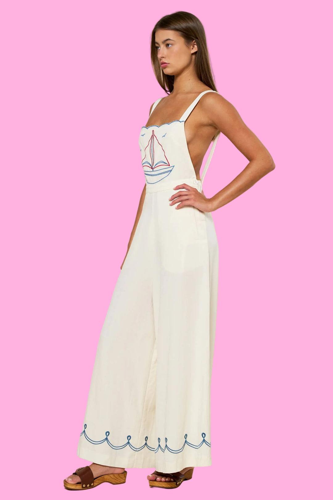 Nautical Boat Embroidered Wide Leg Jumpsuit