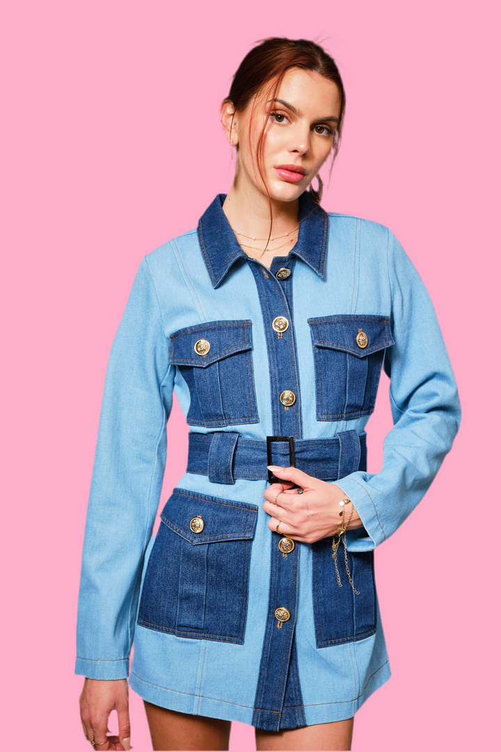 The Billy Belted Denim Twill Jacket with Pockets