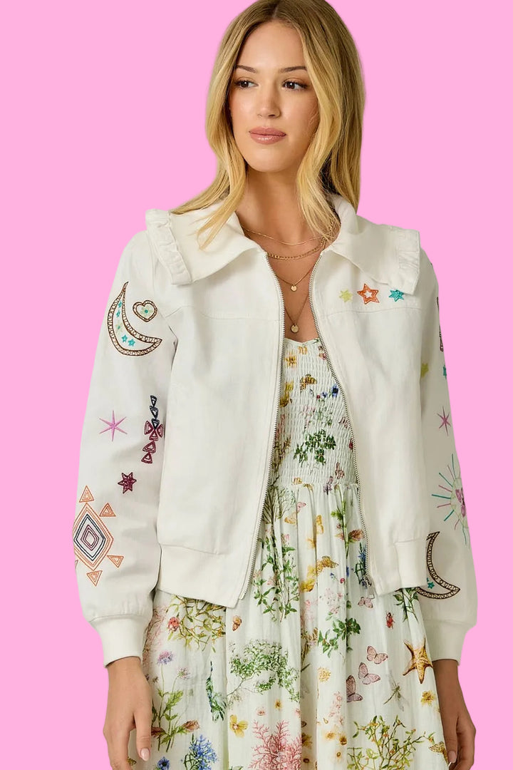 Embroidered Denim Blouson Jacket