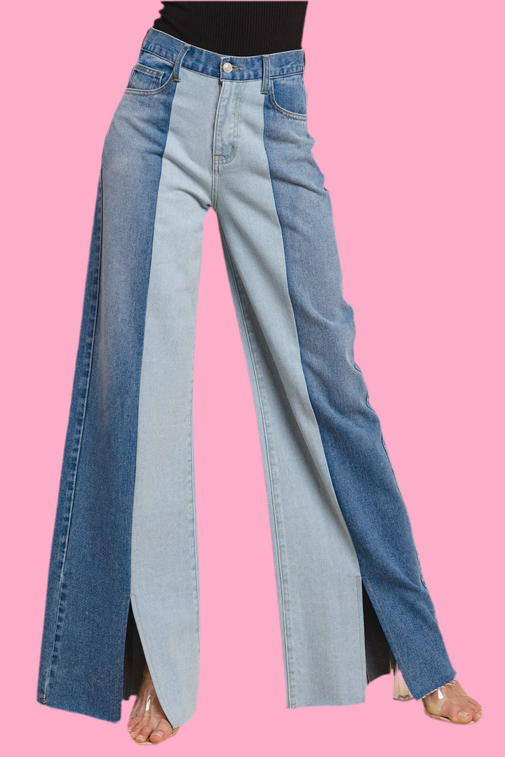 COLORBLOCK JEANS WITH SPLIT