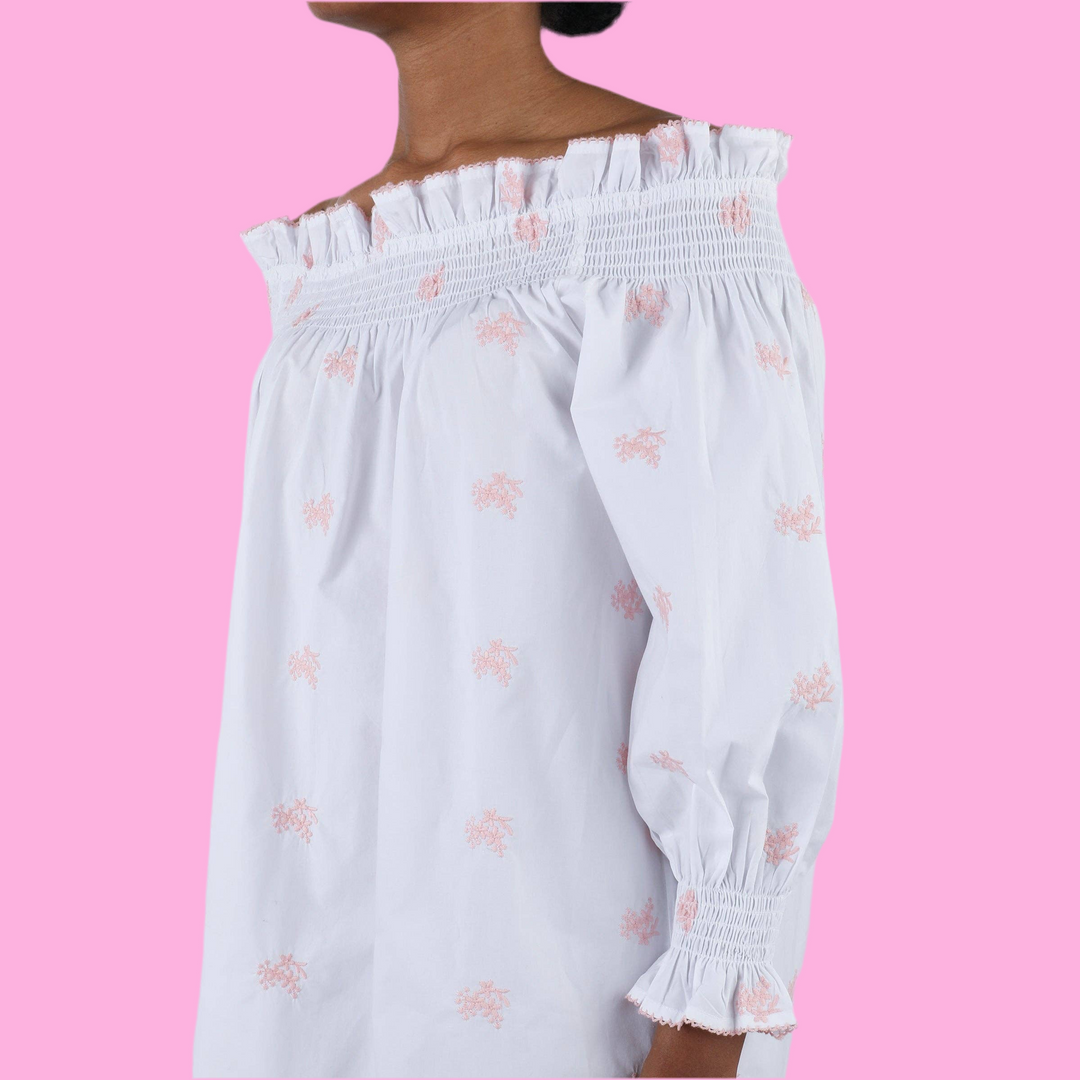 NANCY COTTON EMBROIDERED LONG SLEEVE NIGHTGOWN