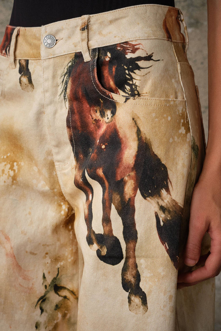 Western Horse Print Barrel Pants