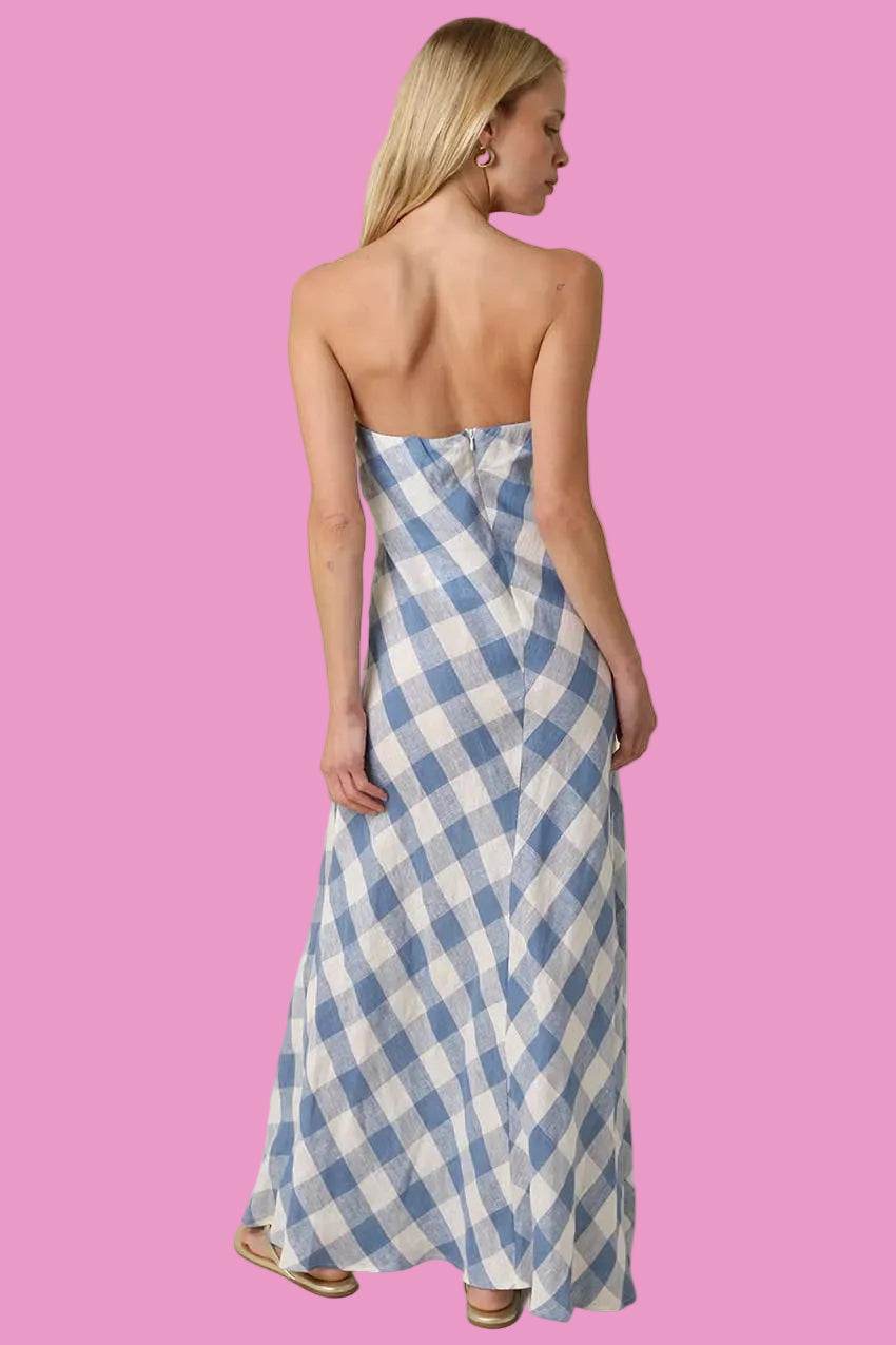 Erin Strapless Gingham Linen Maxi Dress