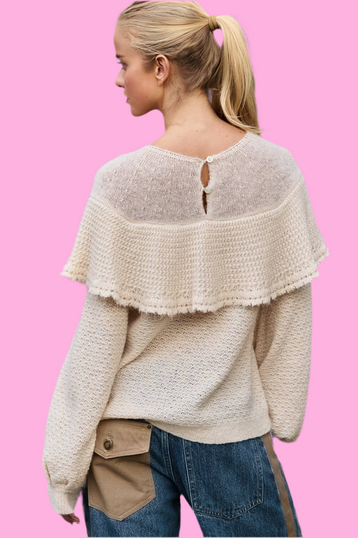 Ruffle Yoke Blouson Sleeve Knit Sweater
