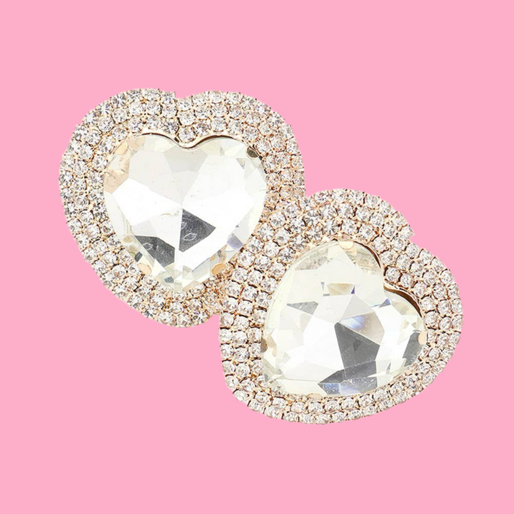 Heart Glass Stone Cluster Clip On Earrings