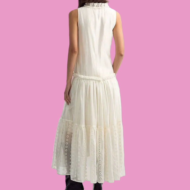 Bohemian Lace-Up Tiered Midi Dress
