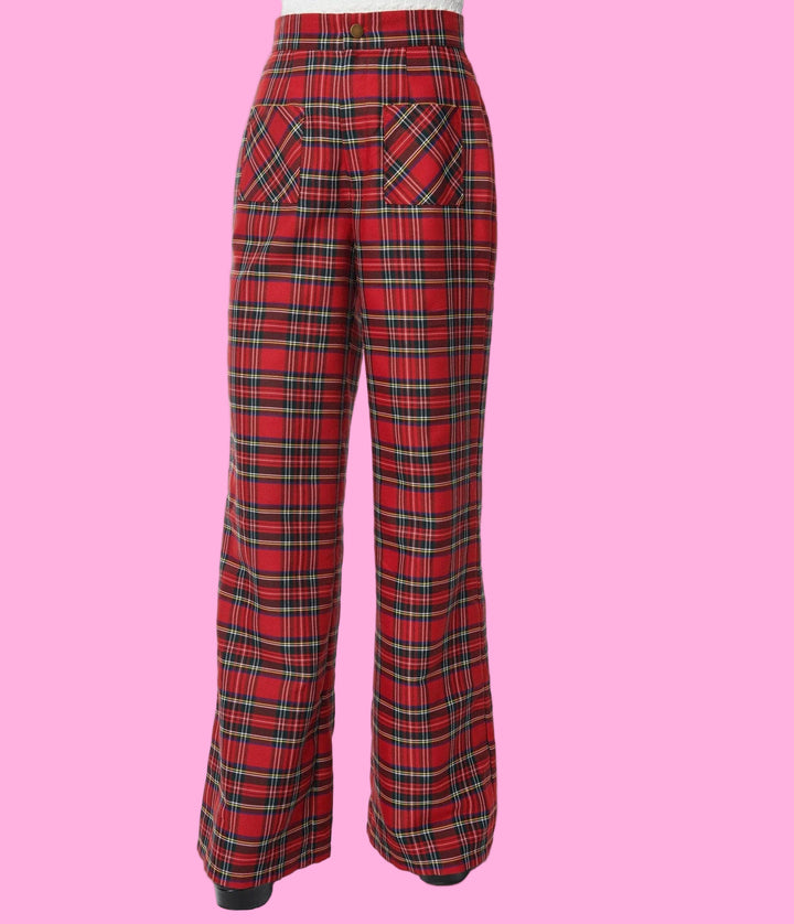 Red Plaid Wide Leg Trousers