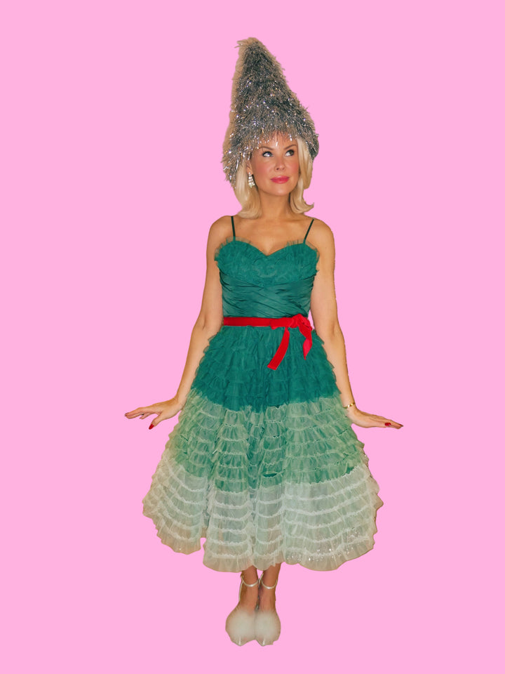 Vintage Green Ombre Tulle Cupcake Swing Dress