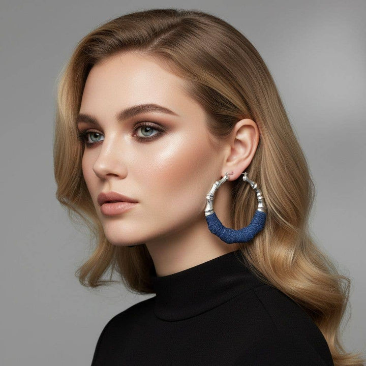 Denim Silver Bamboo Hoops