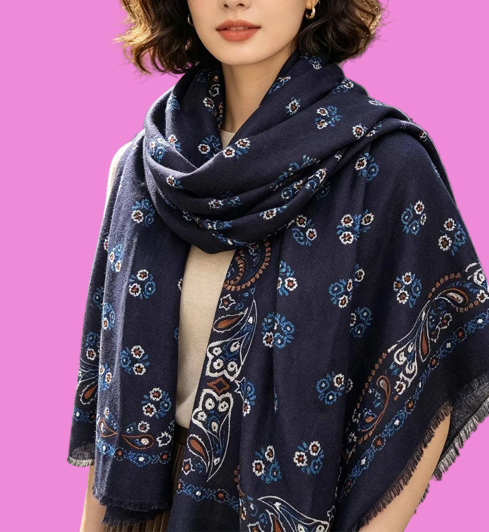 Paisley Floral Ultra Fine Wool Long Scarf Wrap Shawl