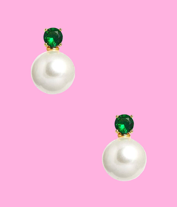 Carolyn - Emerald - Big Stone and Pearl Stud