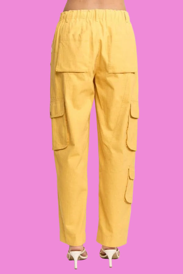 Solid Twill Drawstring Cargo Straight Leg Pants