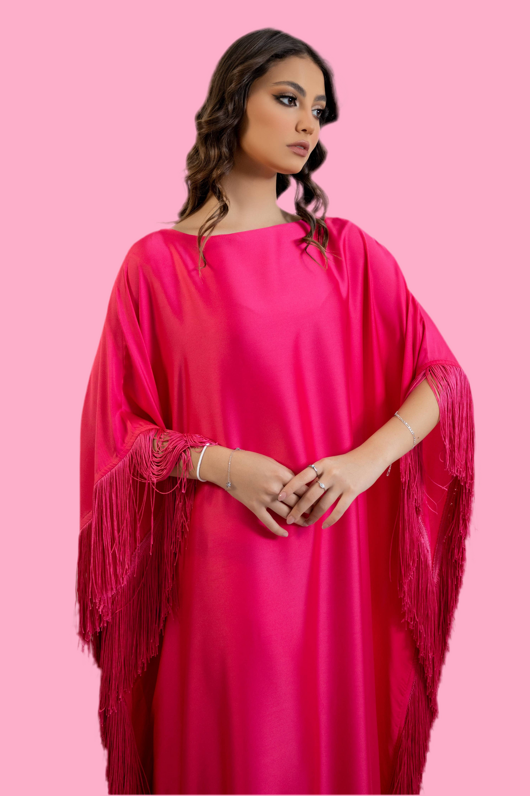 Latifa Fringe Fuchsia Caftan Dress