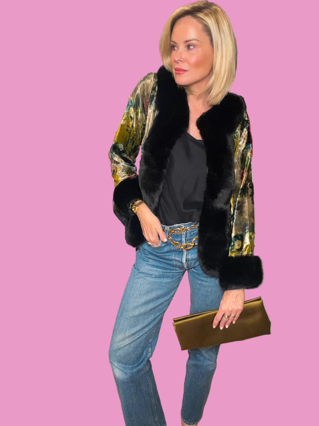 The Nenny Velvet Jacket with Faux Fur Trim