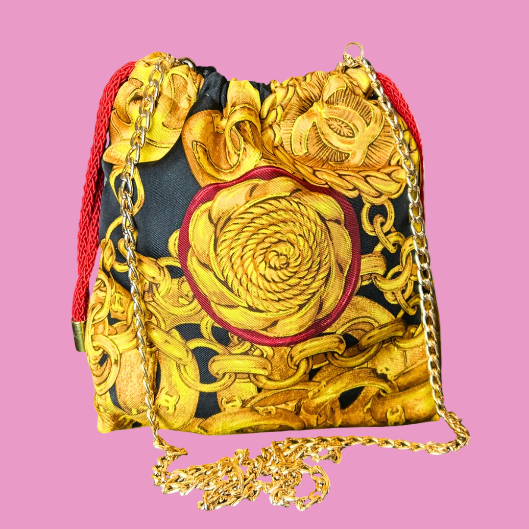 CC Logo Charms Noir Vintage Scarf Drawstring Crossbody Bag