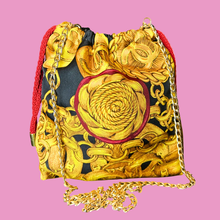 CC Logo Charms Noir Vintage Scarf Drawstring Crossbody Bag