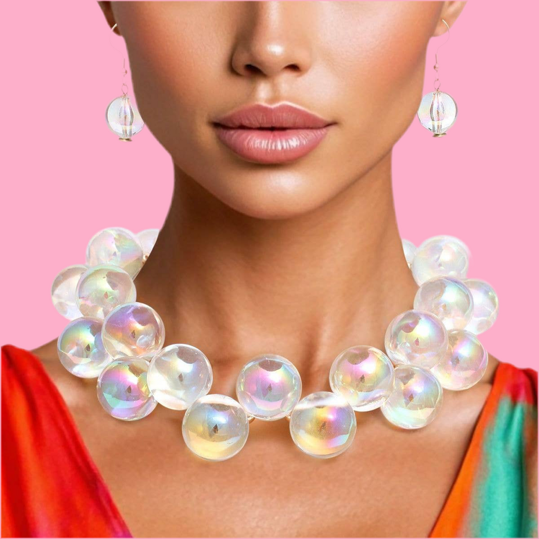 Clear Iridescent Bubble Ball Bead Necklace
