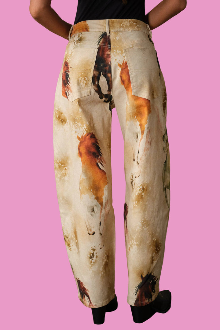 Western Horse Print Barrel Pants