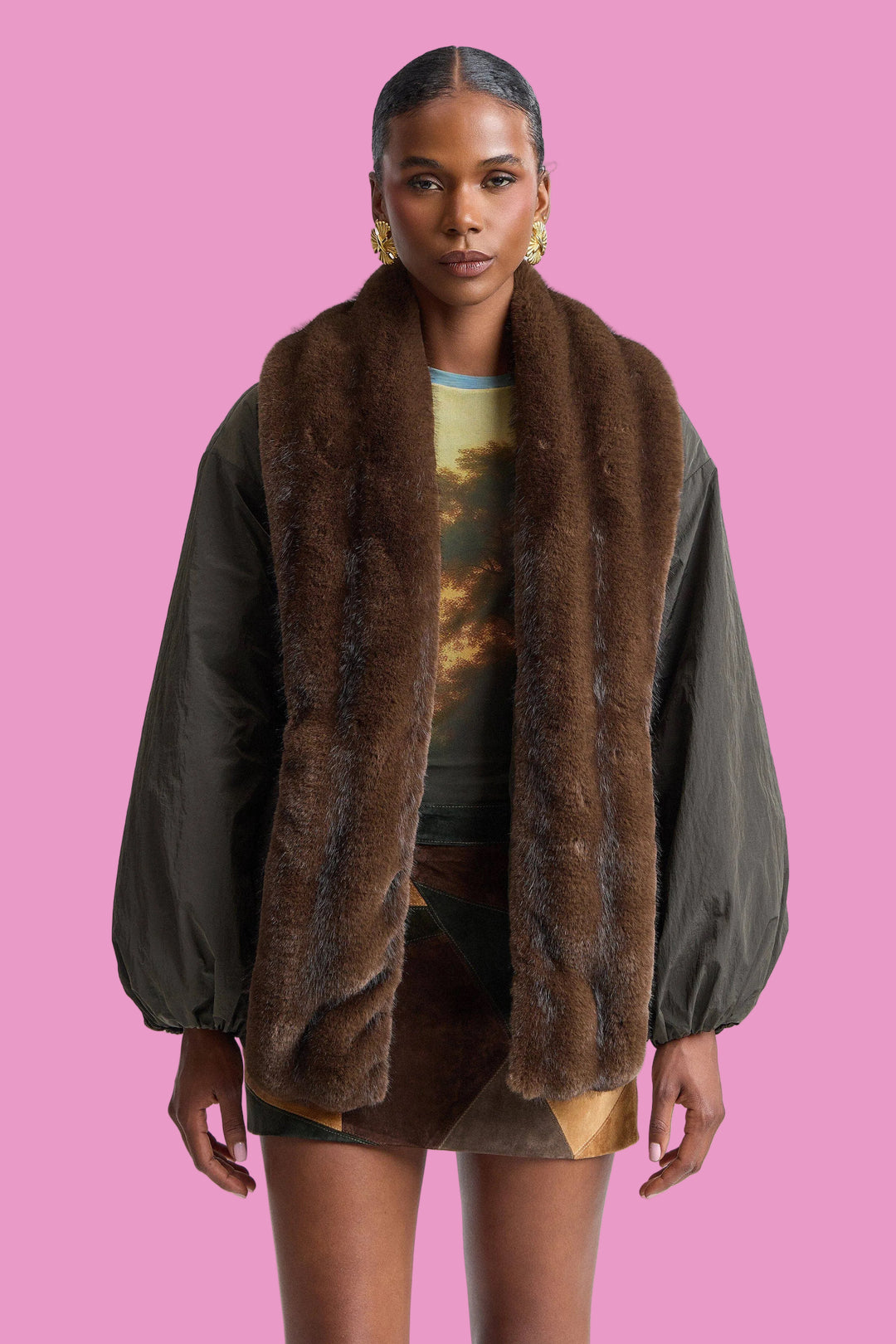 Faux Fur-Trimmed Nylon Parka