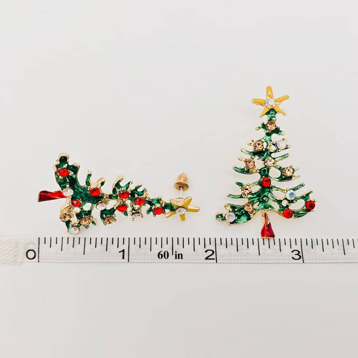 Rhinestone Enamel Christmas Tree Post Earrings