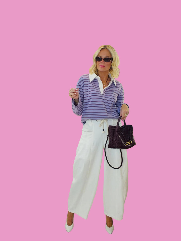 Striped Polo Knit Top