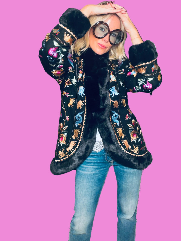 The Toca Faux Fur Embroidered Jacket