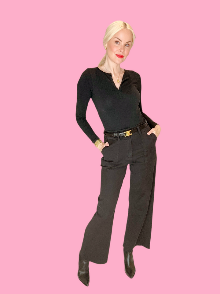 STRAIGHT WIDE LEG PANTS WITH FRONT POCKET