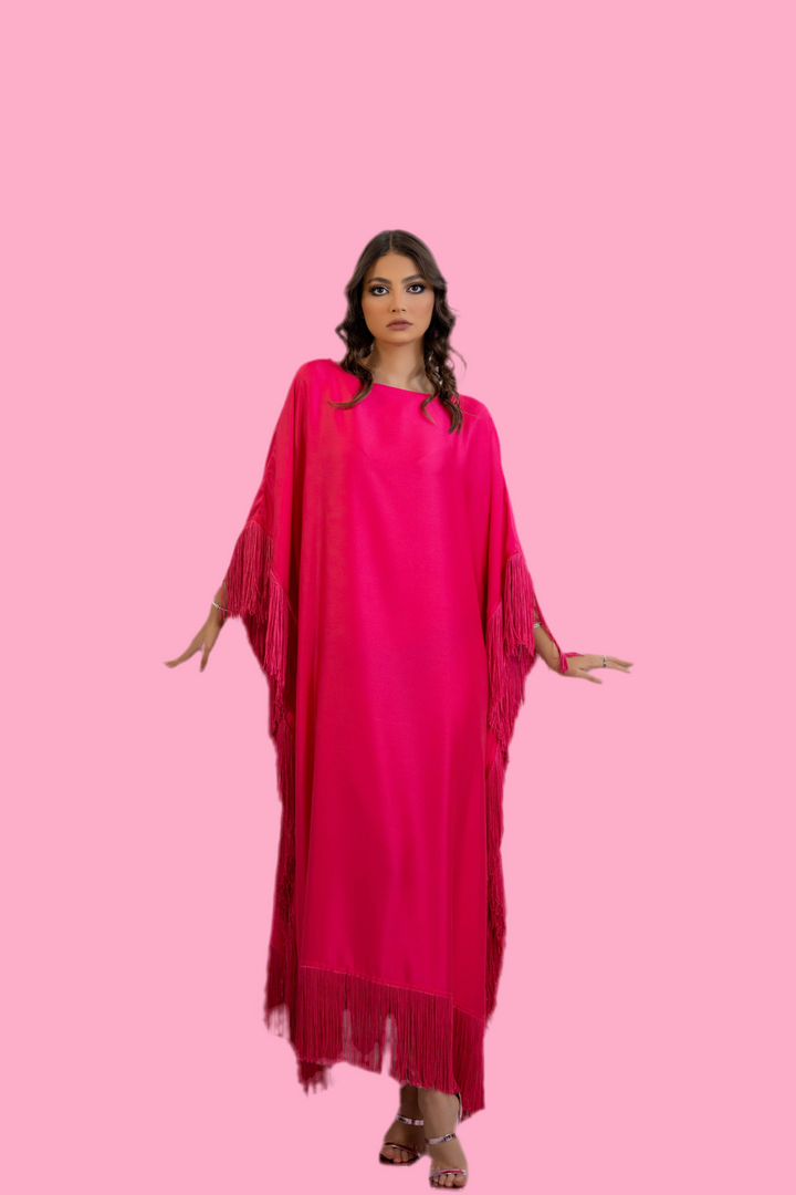 Latifa Fringe Fuchsia Caftan Dress