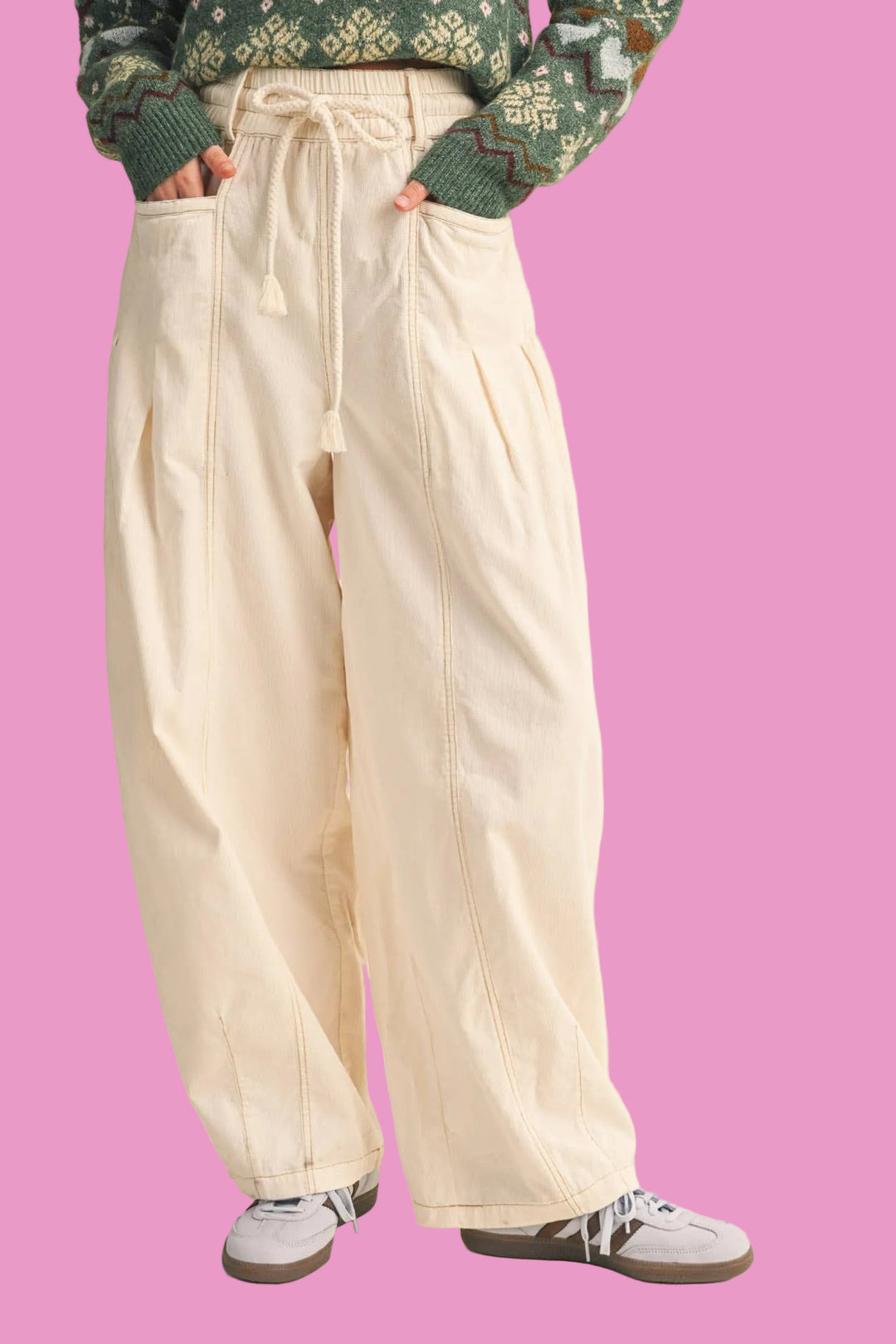 WASHED CORDUROY PLEATED BARREL PANTS