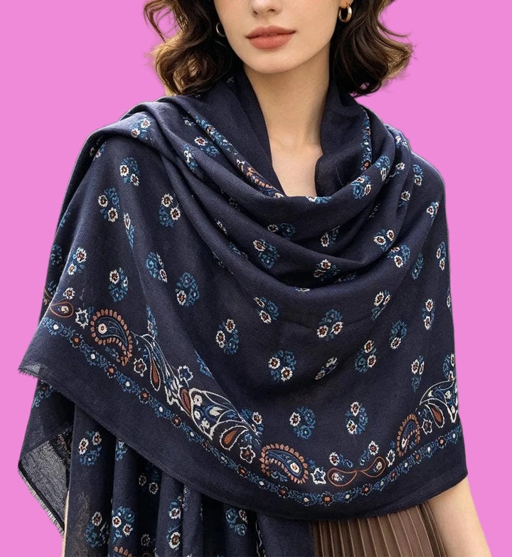 Paisley Floral Ultra Fine Wool Long Scarf Wrap Shawl