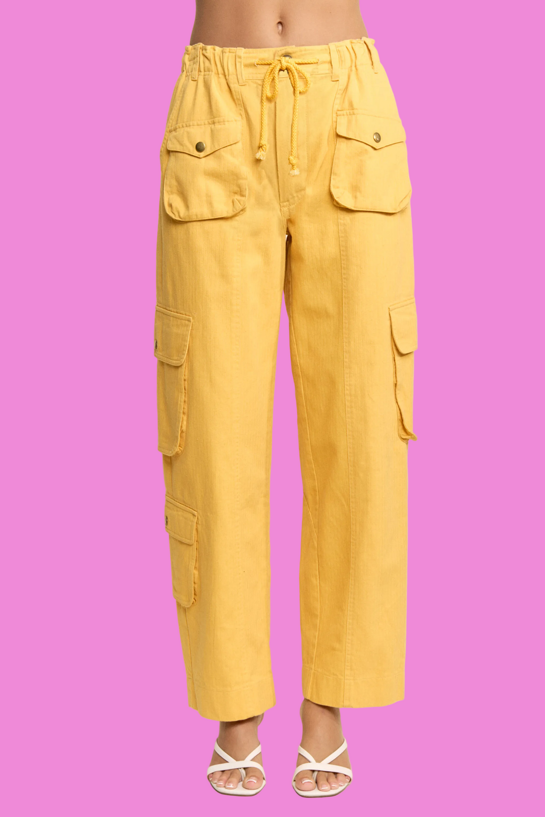 Solid Twill Drawstring Cargo Straight Leg Pants