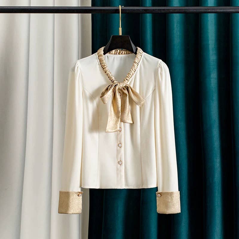 Velvet Bow Tie Blouse