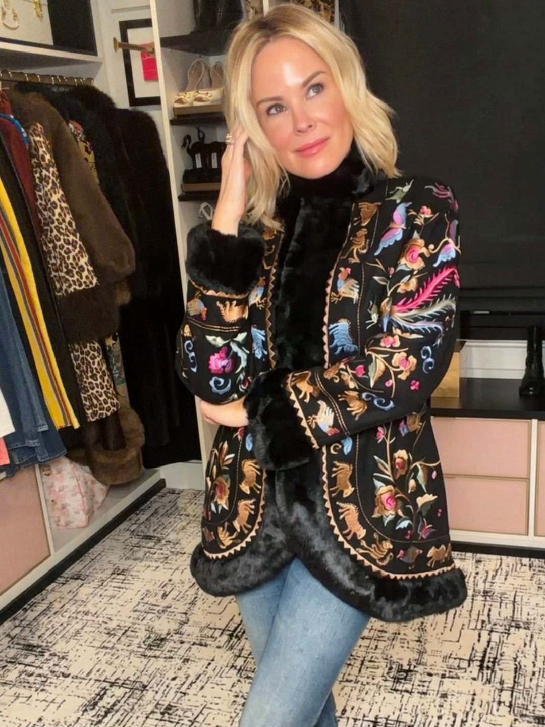 The Toca Faux Fur Embroidered Jacket