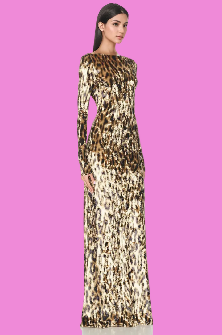 Leopard Print Velvet Gown
