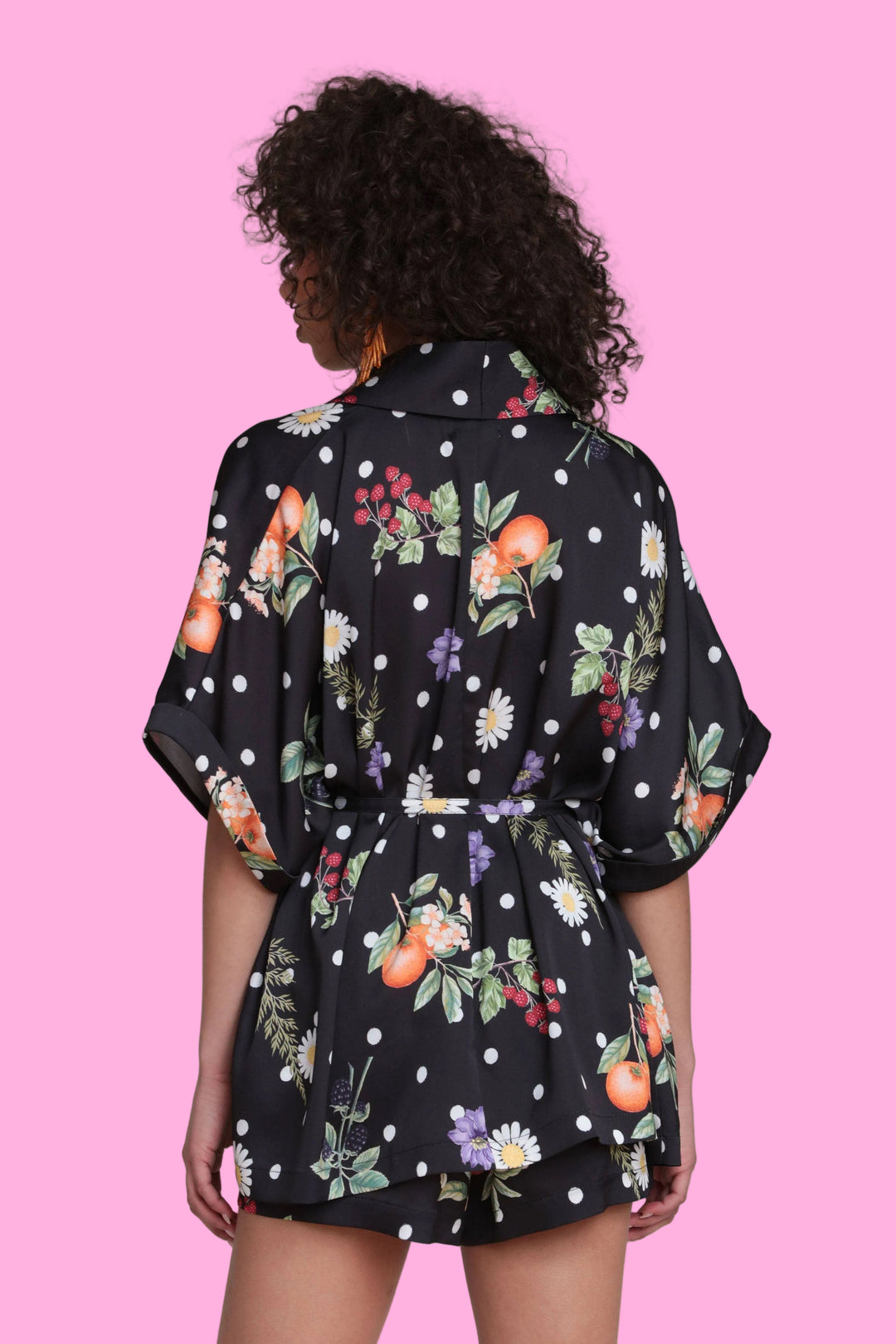 Floral Polka Dot Satin Kimono Top