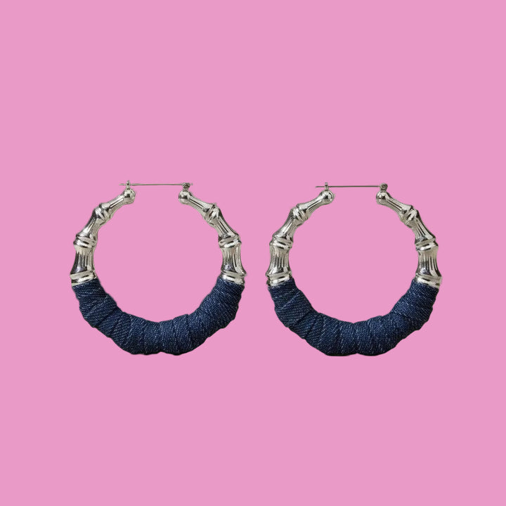 Denim Silver Bamboo Hoops