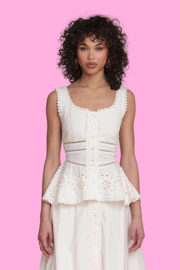 Cotton Embroidered Peplum Top