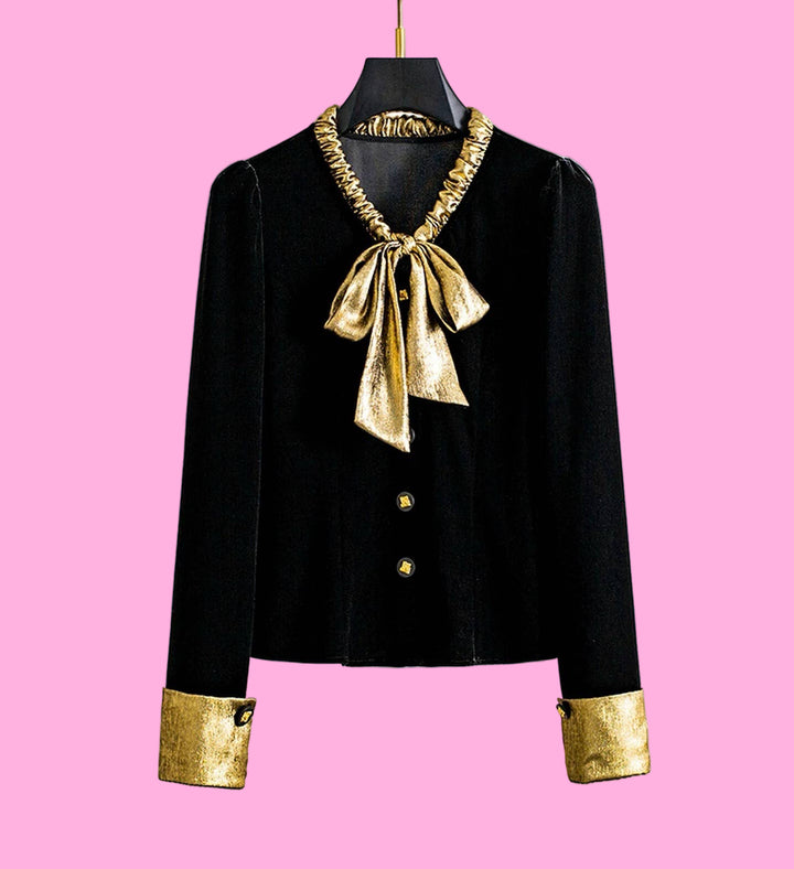 Velvet Bow Tie Blouse