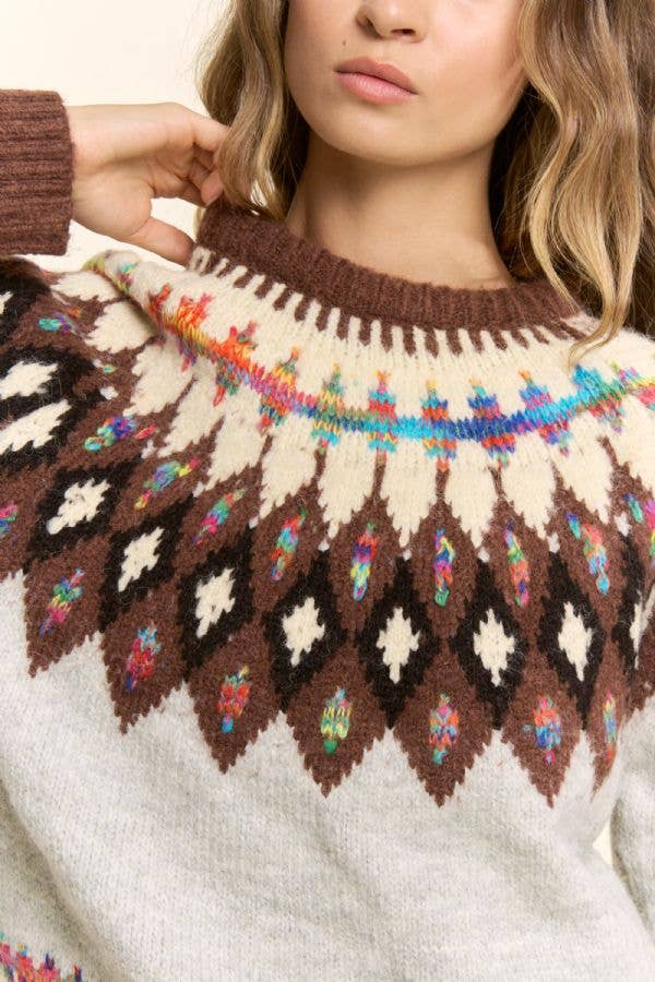 Fair Isle Yoke Crew Sweater
