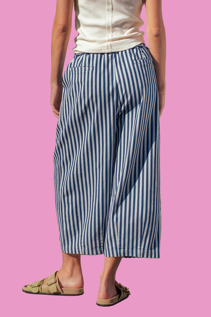 Striped Pleated Wide Leg Culotte Pants
