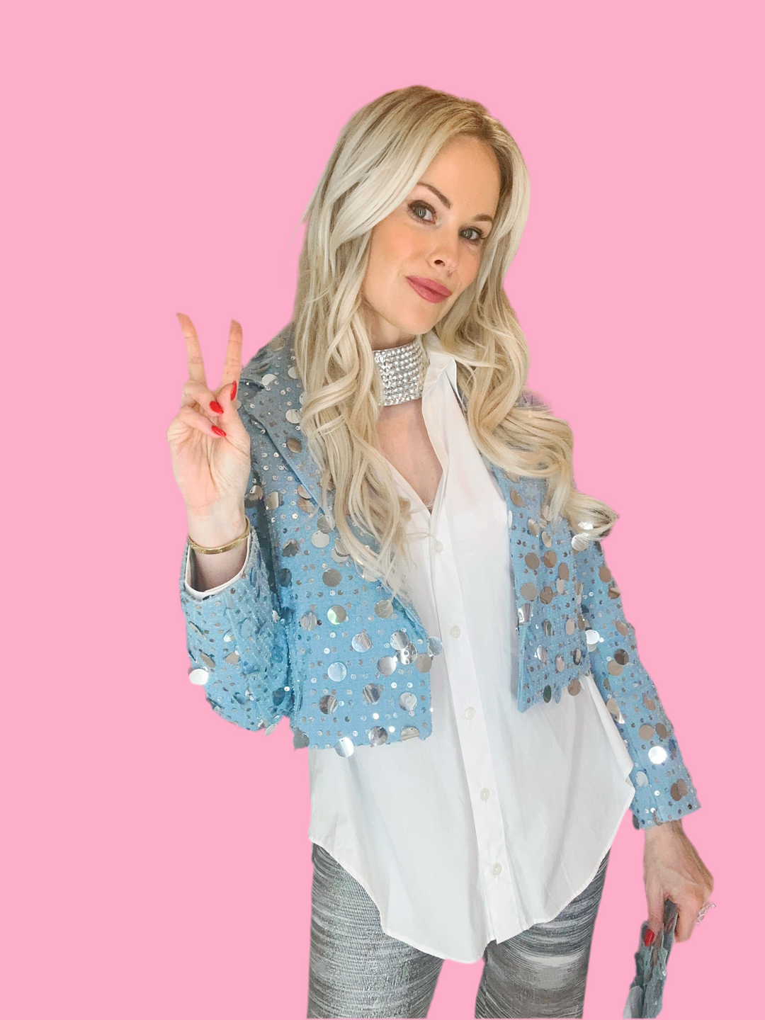 Oversized Rosette Denim Jacket