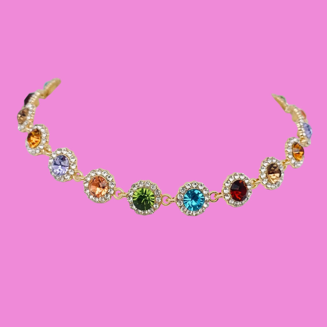 Rainbow Rhinestone Chain Choker Necklace