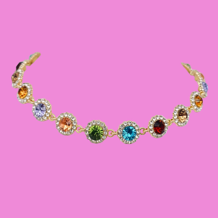 Rainbow Rhinestone Chain Choker Necklace