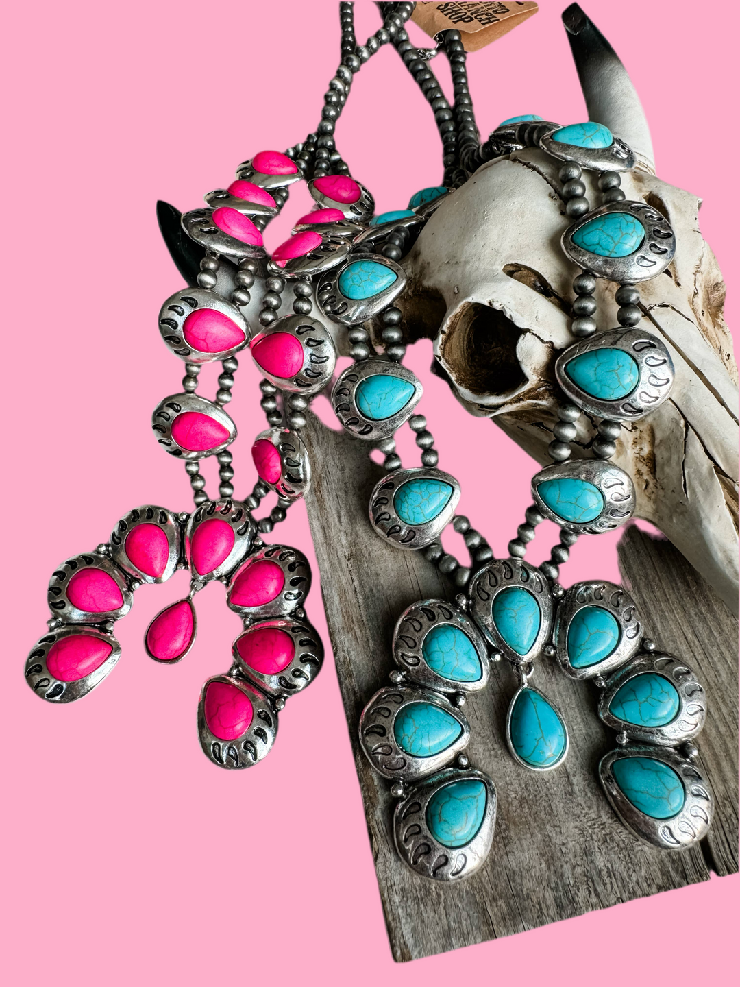 Hot Pink Squash Blossom Necklace